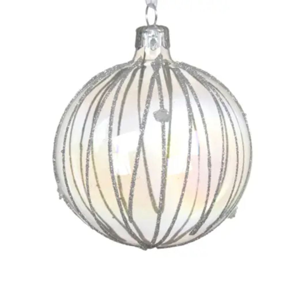 Decoris Transparent Glass Bauble with Iris Shiny Glitter Lines