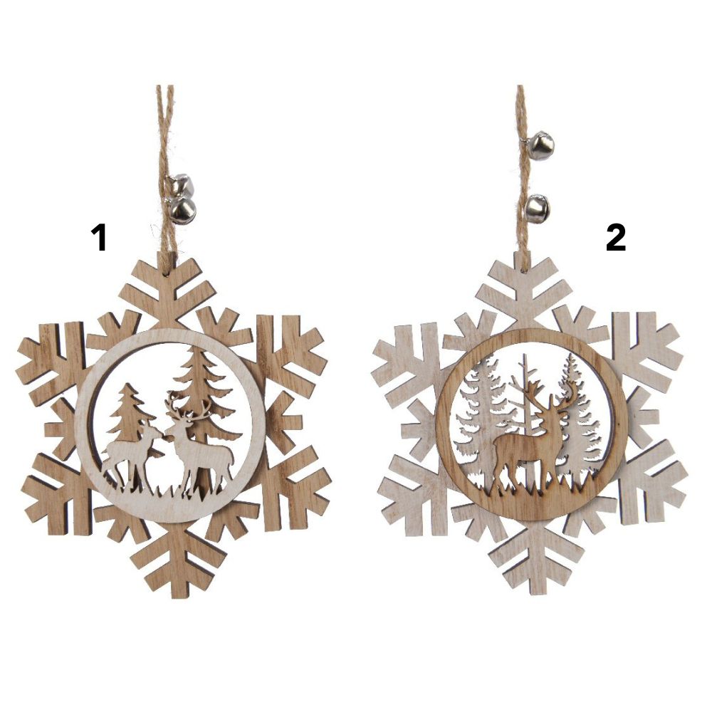 Decoris 12cm Wooden Snowflake Hanging Decoration - (Choice of 2)
