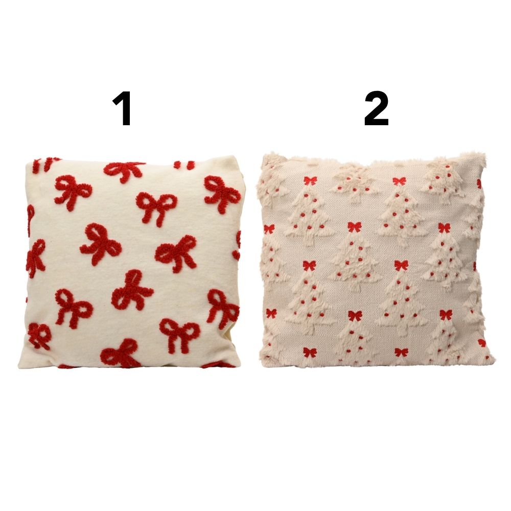 Decoris 45cm Fluffy Bow or Tree Festive Cushion - (Choice of 2)