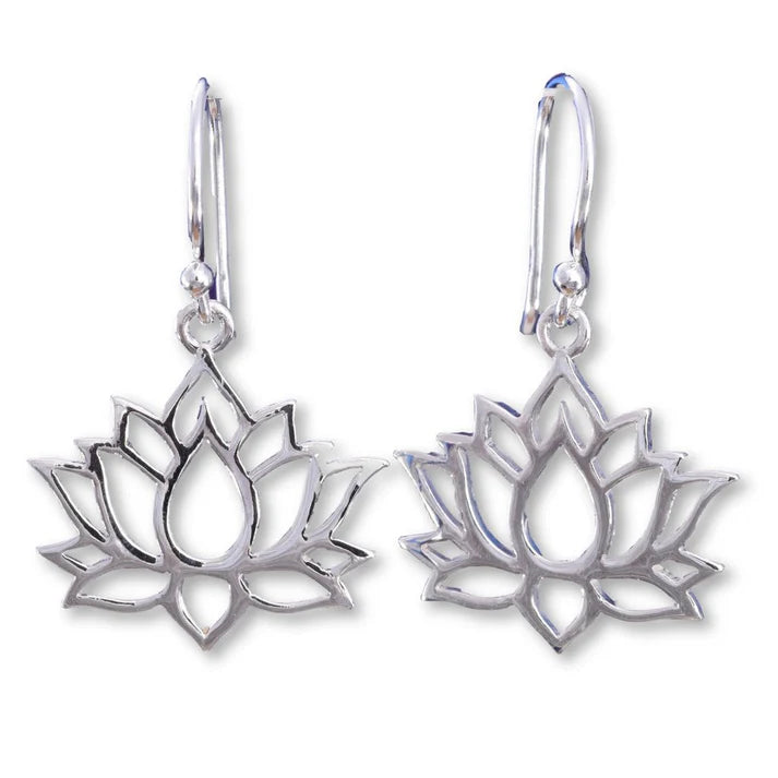 Blue Lily 18mm Silver Lotus Flower Drop Earrings - E587B