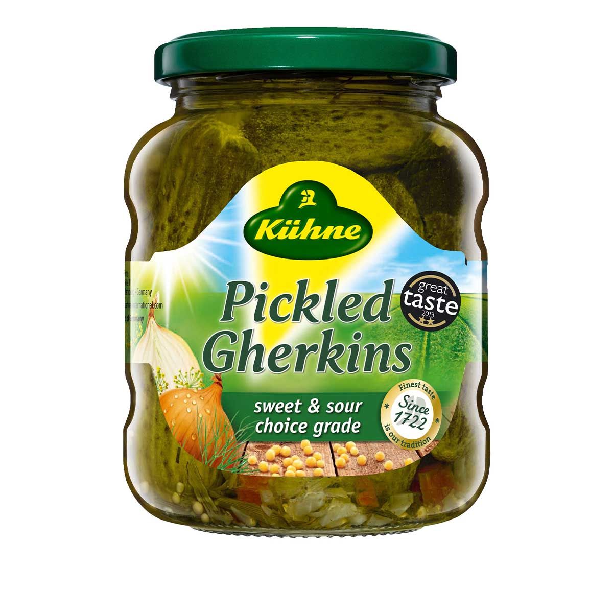 Kuhne 330g Sweet & Sour Pickled Gherkins