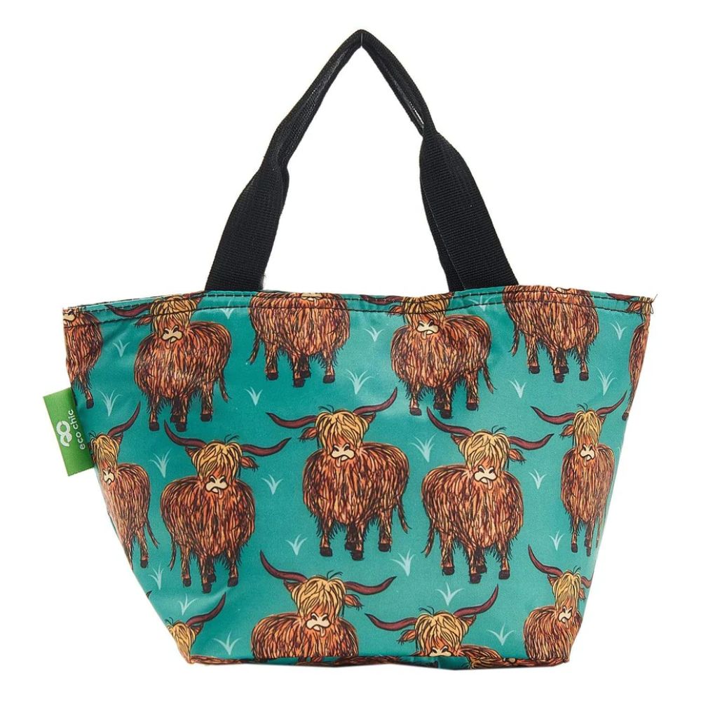 Eco Chic Lightweight Foldable Lunch Bag Highland Cow - Teal