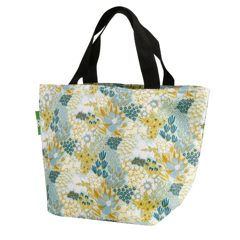 Eco Chic Lightweight Foldable Lunch Bag Mixed Flowers - Blue