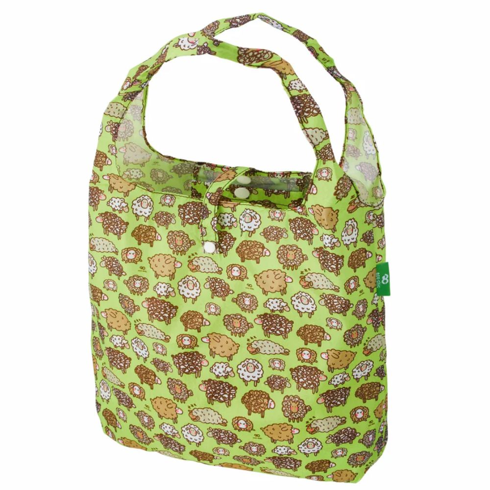 Eco Chic Lightweight Foldable Reusable Shopping Bag Cute Sheep - Green