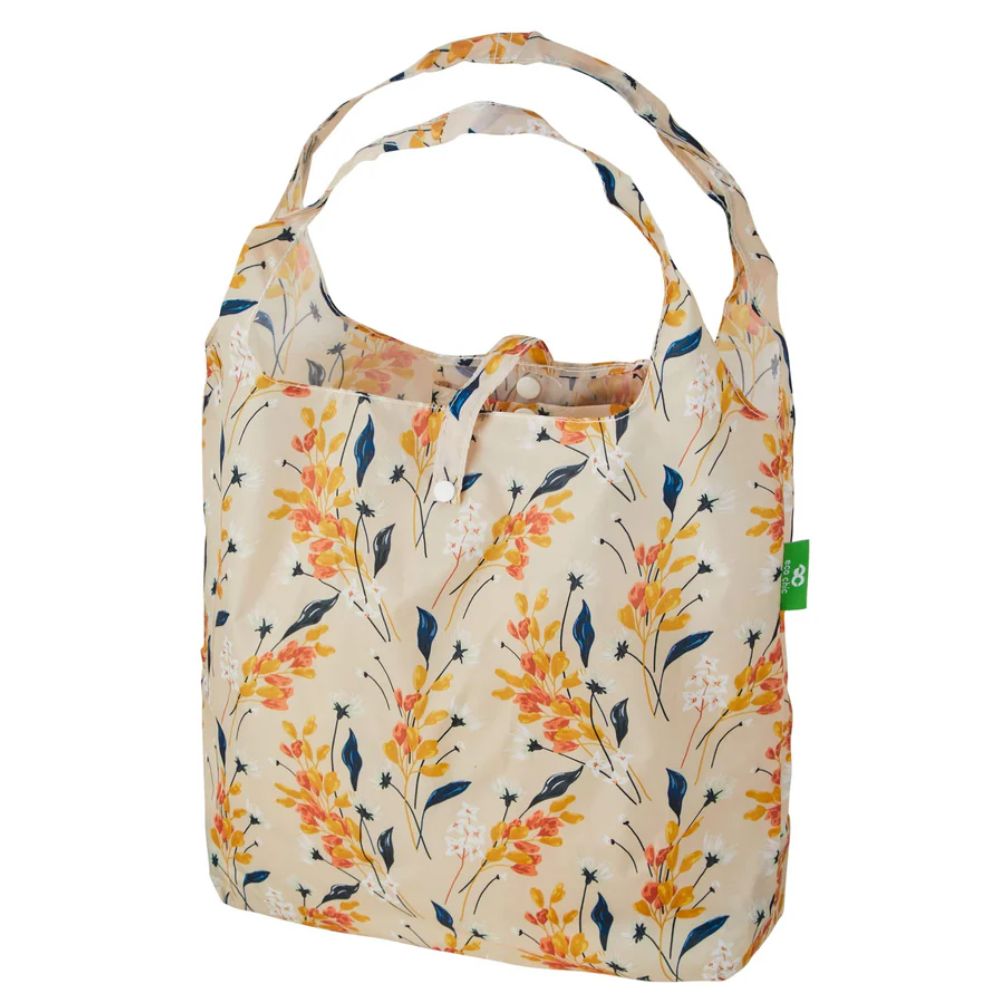 Eco Chic Lightweight Foldable Reusable Shopping Bag Flowers - Beige