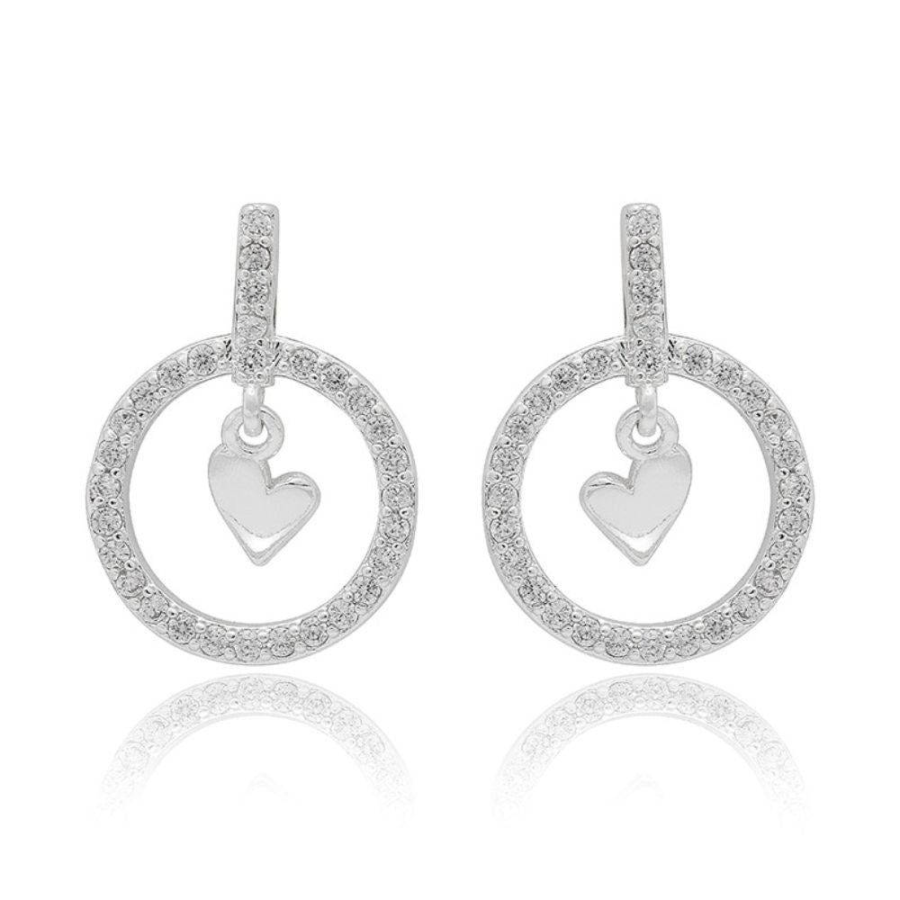 Equilibrium Te Amo Encircled Heart Silver Plated Earrings