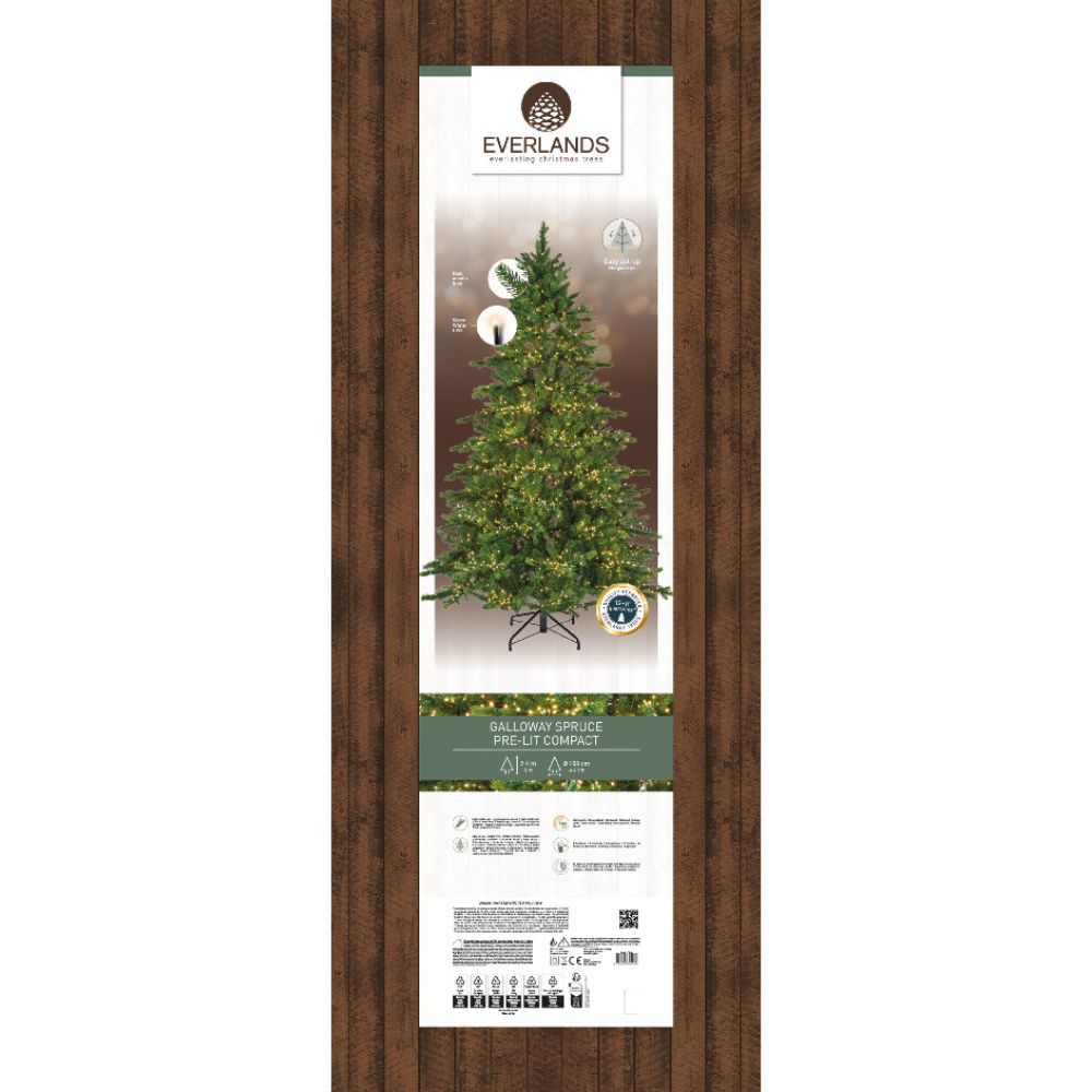 Everlands 2.4m (8ft) Galloway Spruce Pre-Lit Artificial Christmas Tree
