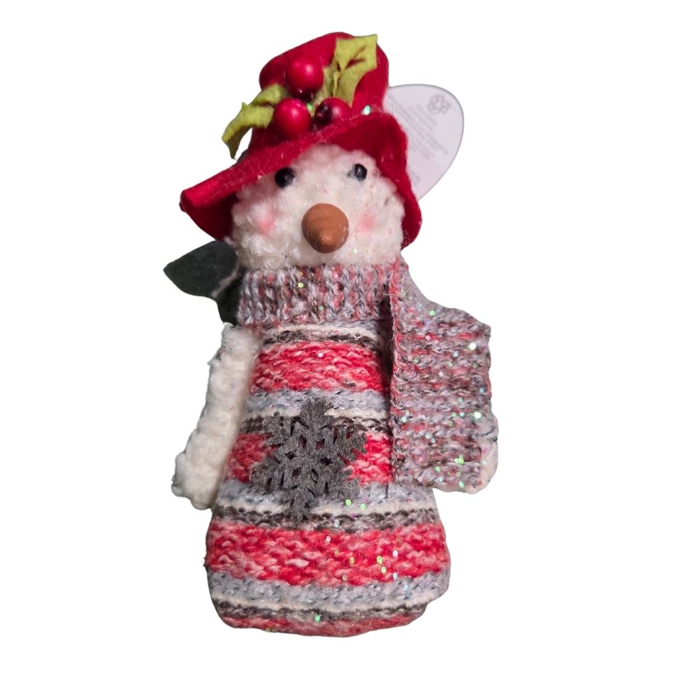Festive 13cm Mini Plush Snowmen with Hats Ornament - (Choice of 3)