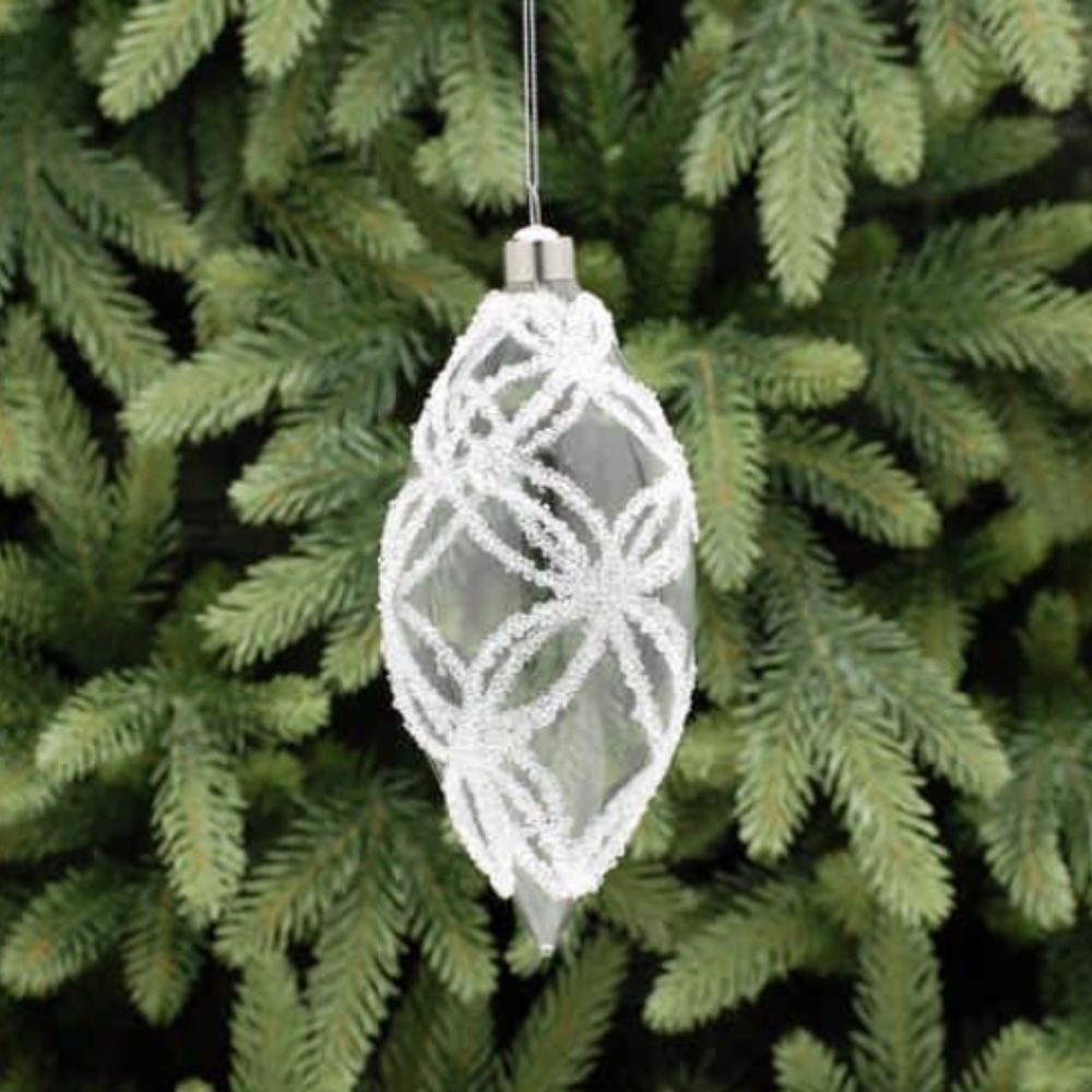 Festive 16cm Clear With Rhinestone Detail Glass Olive Shape Bauble