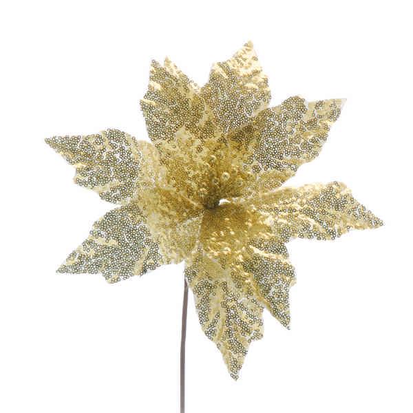 Festive 65cm Gold Glitter Poinsettia Stem