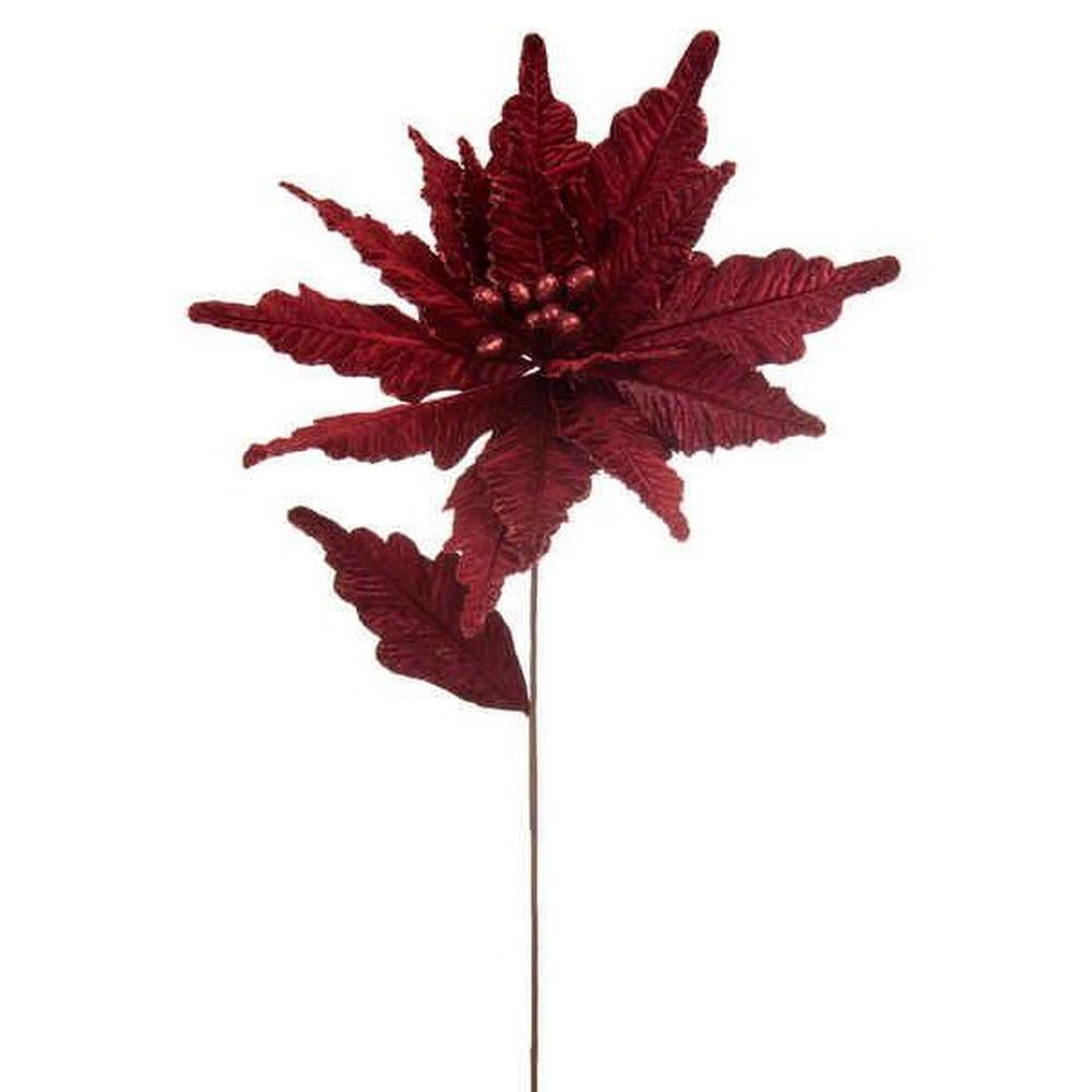 Festive 68cm Burgundy Velvet Poinsettia Stem