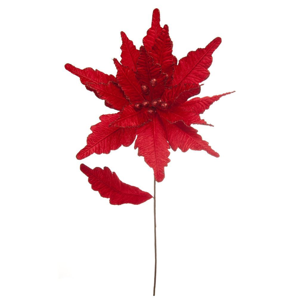 Festive 68cm Red Velvet Poinsettia Stem