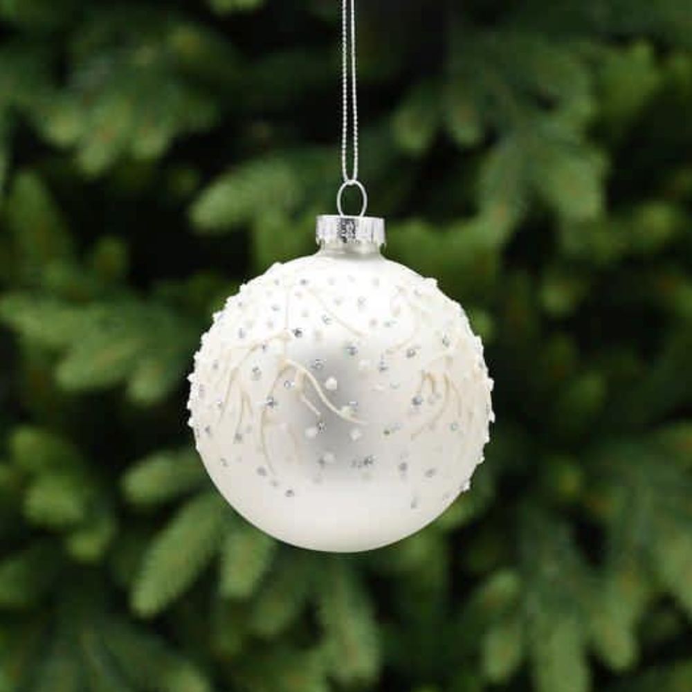 Festive 8cm Champagne Gold Matte Glass Bauble with Branches