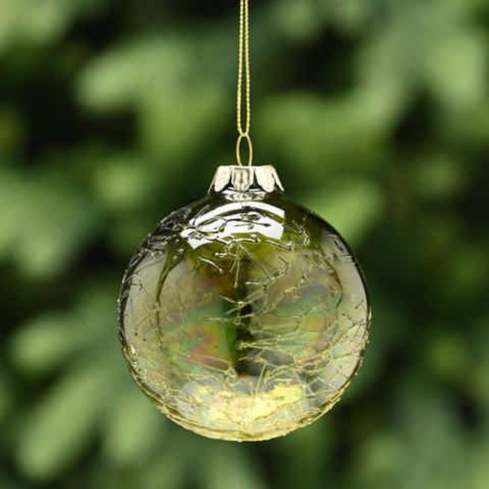Festive 8cm Clear Green Crackled Bauble