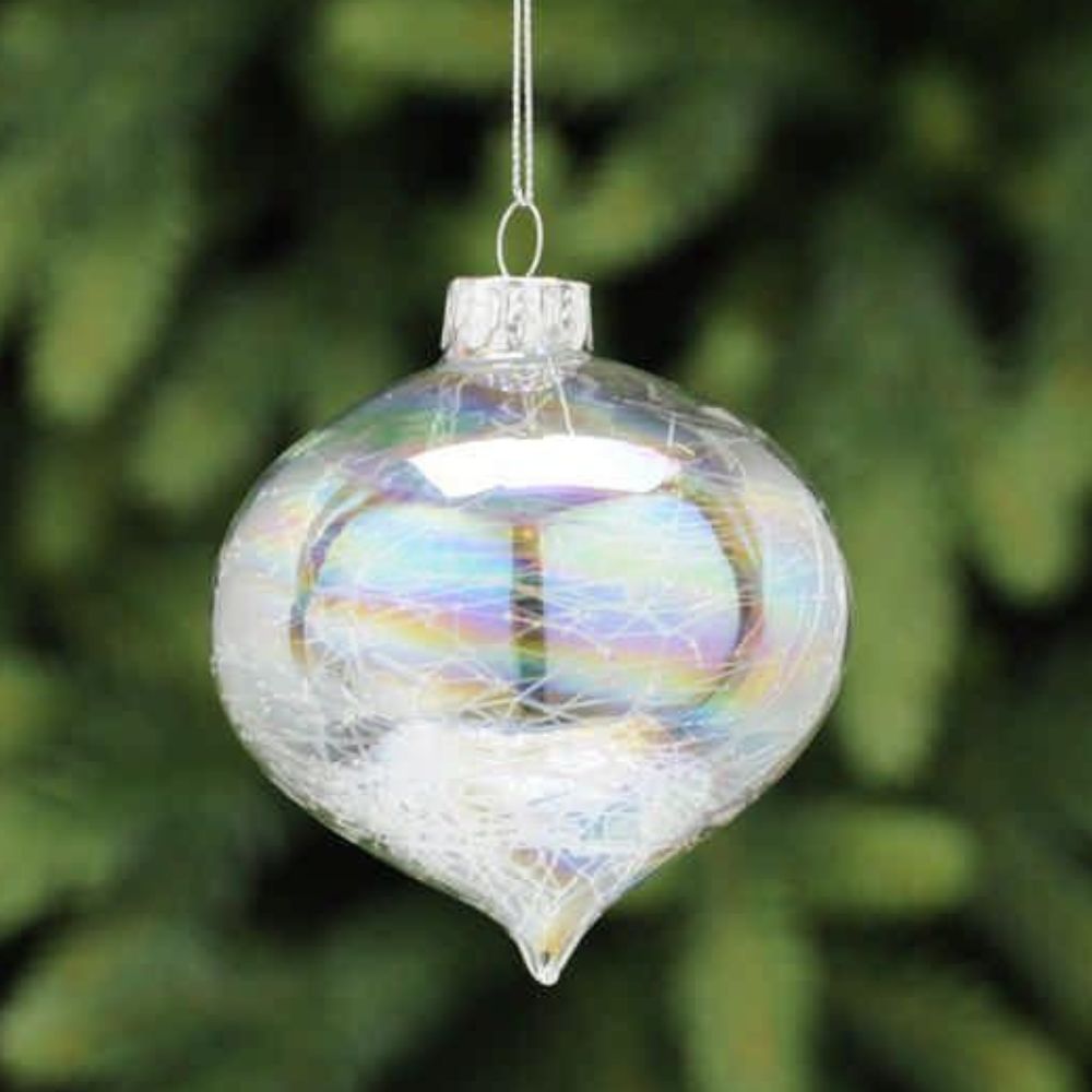Festive 8cm Clear Iridescent Effect Glass Onion Bauble