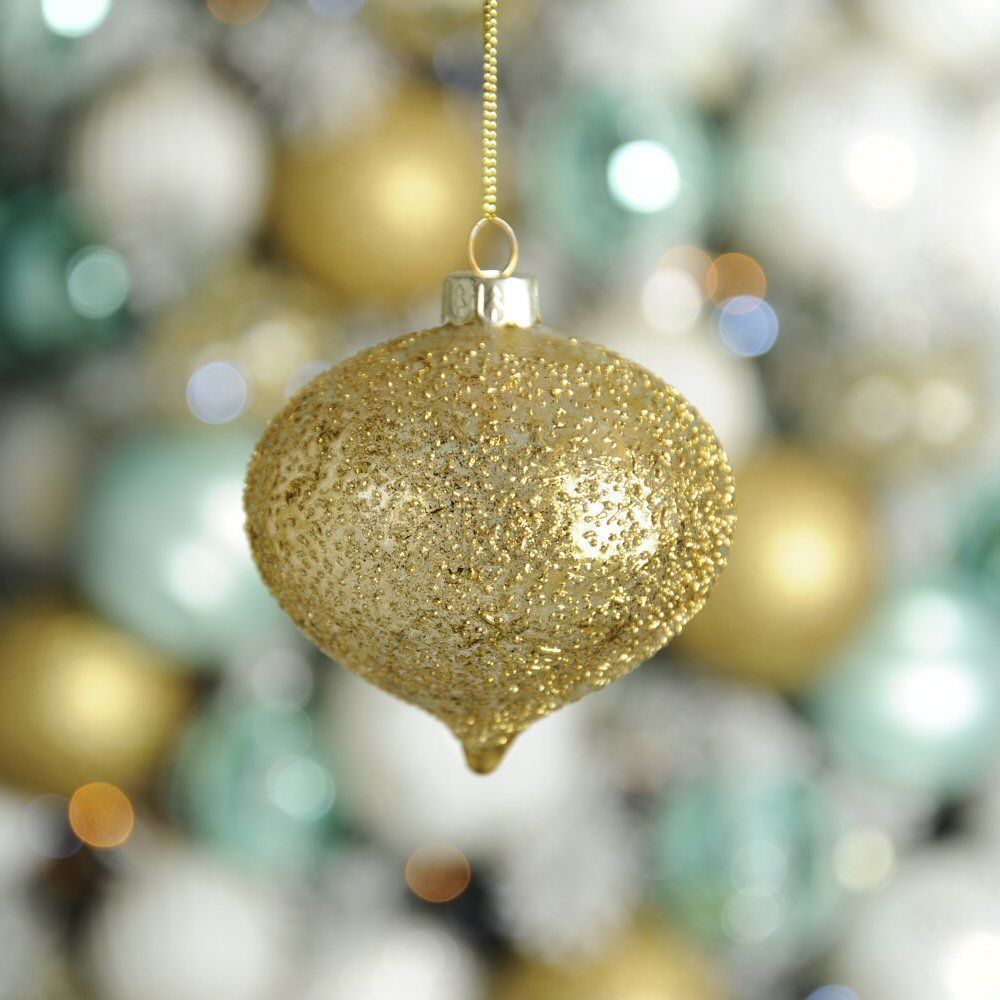 Festive 8cm Gold Crusted Clear Glass Onion Bauble