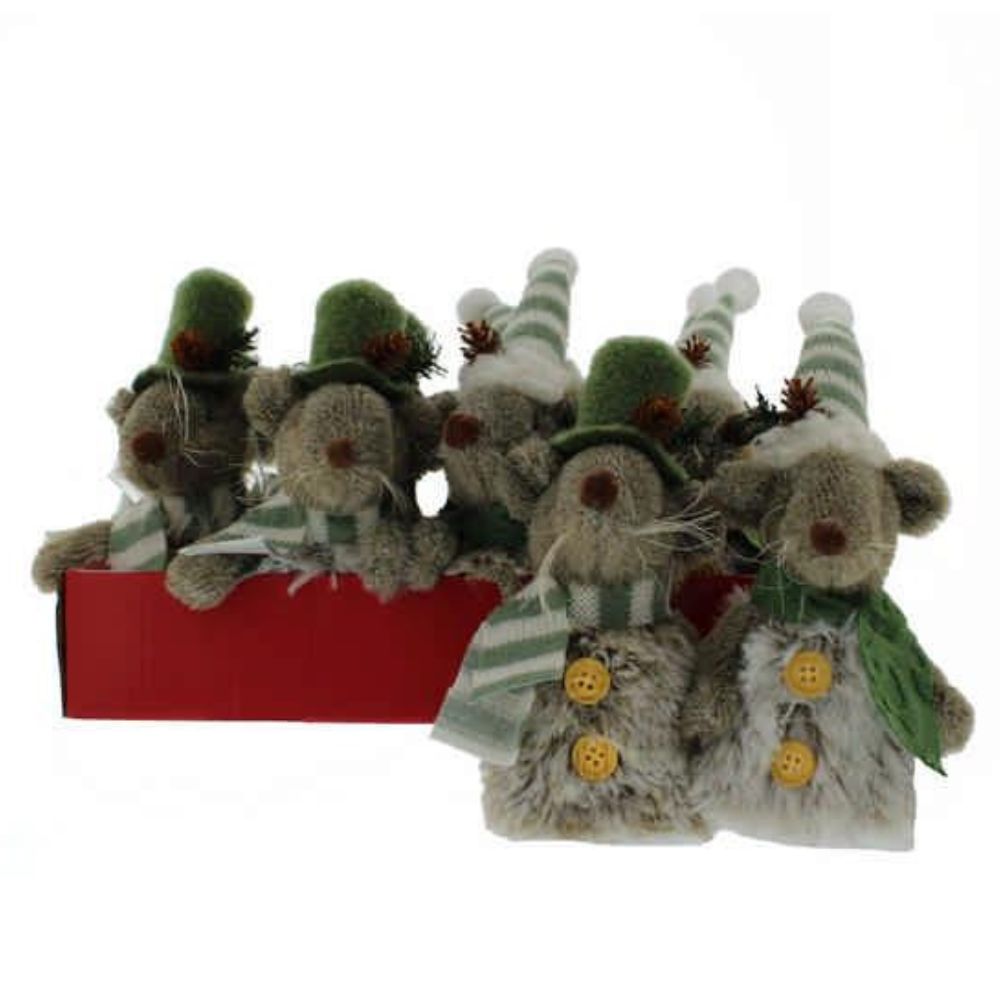 Festive Products 13cm Hanging Mice Green Hats (Choice of 2)