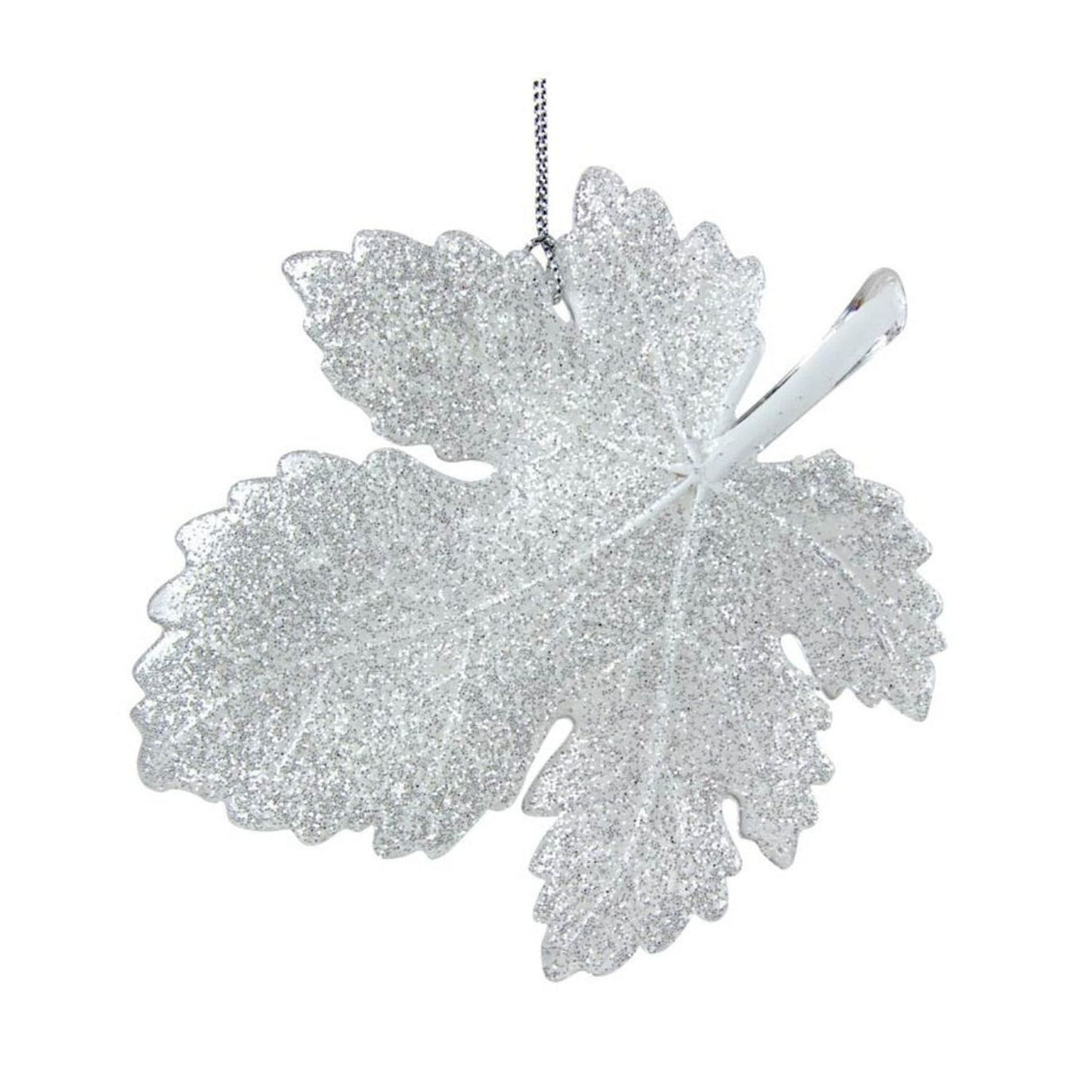 Gisela Graham 13cm Glitter Leaf Hanging Decoration - Silver