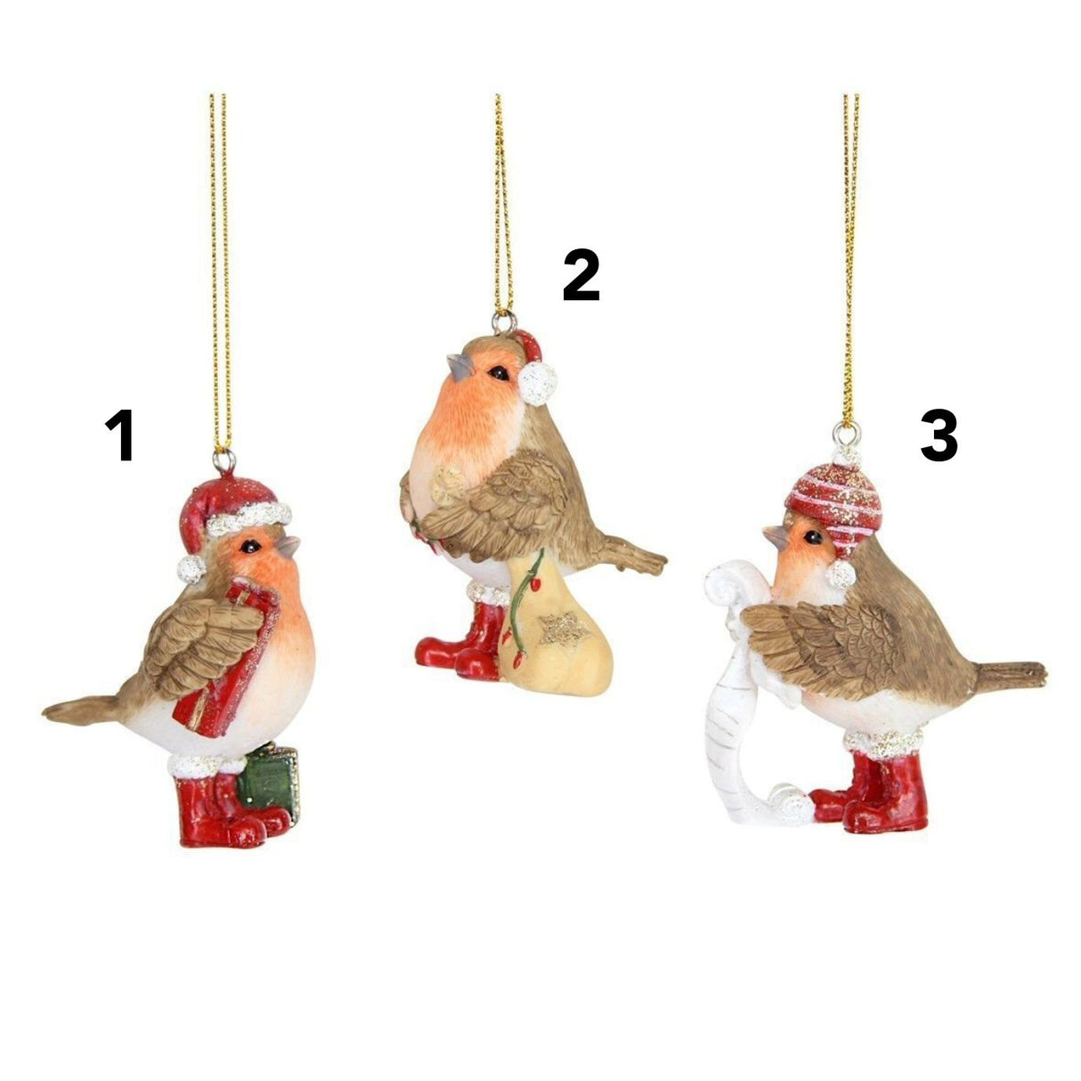 Gisela Graham 6cm Resin Robin with Santa Hat (Choice of 3)