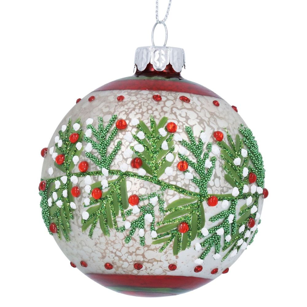 Gisela Graham 8cm Antique Red & White Berry Glass Bauble