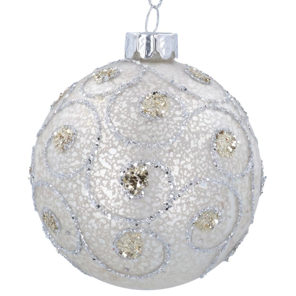 Gisela Graham 8cm Antique Silver Glass Bauble with Swirls