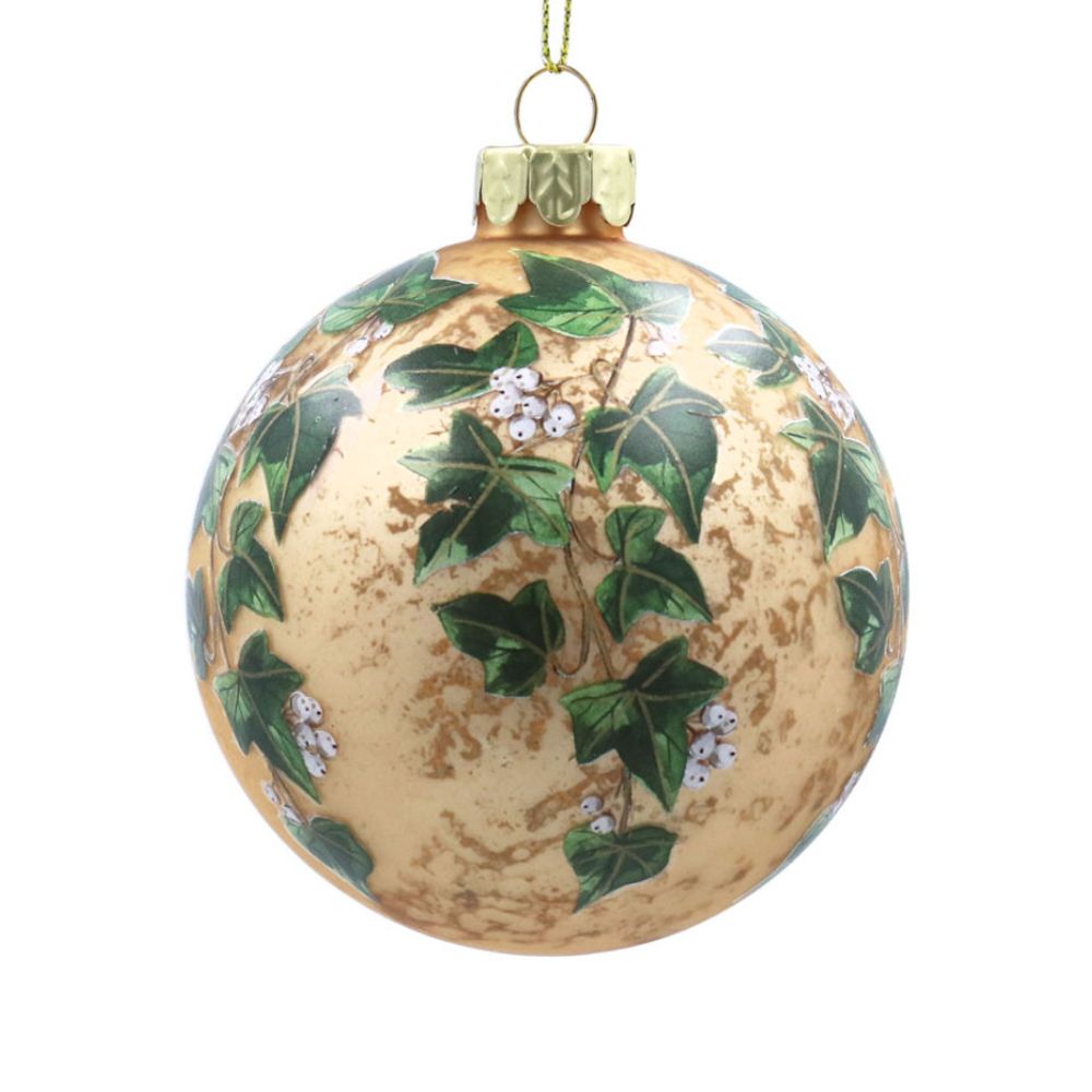 Gisela Graham 8cm Gold Glass Ivy Leaves Bauble