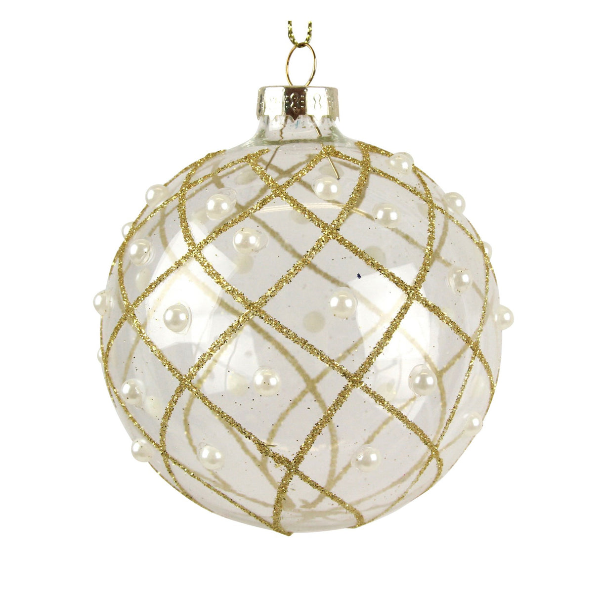 Gisela Graham 8cm Gold Trellis Clear Glass Bauble