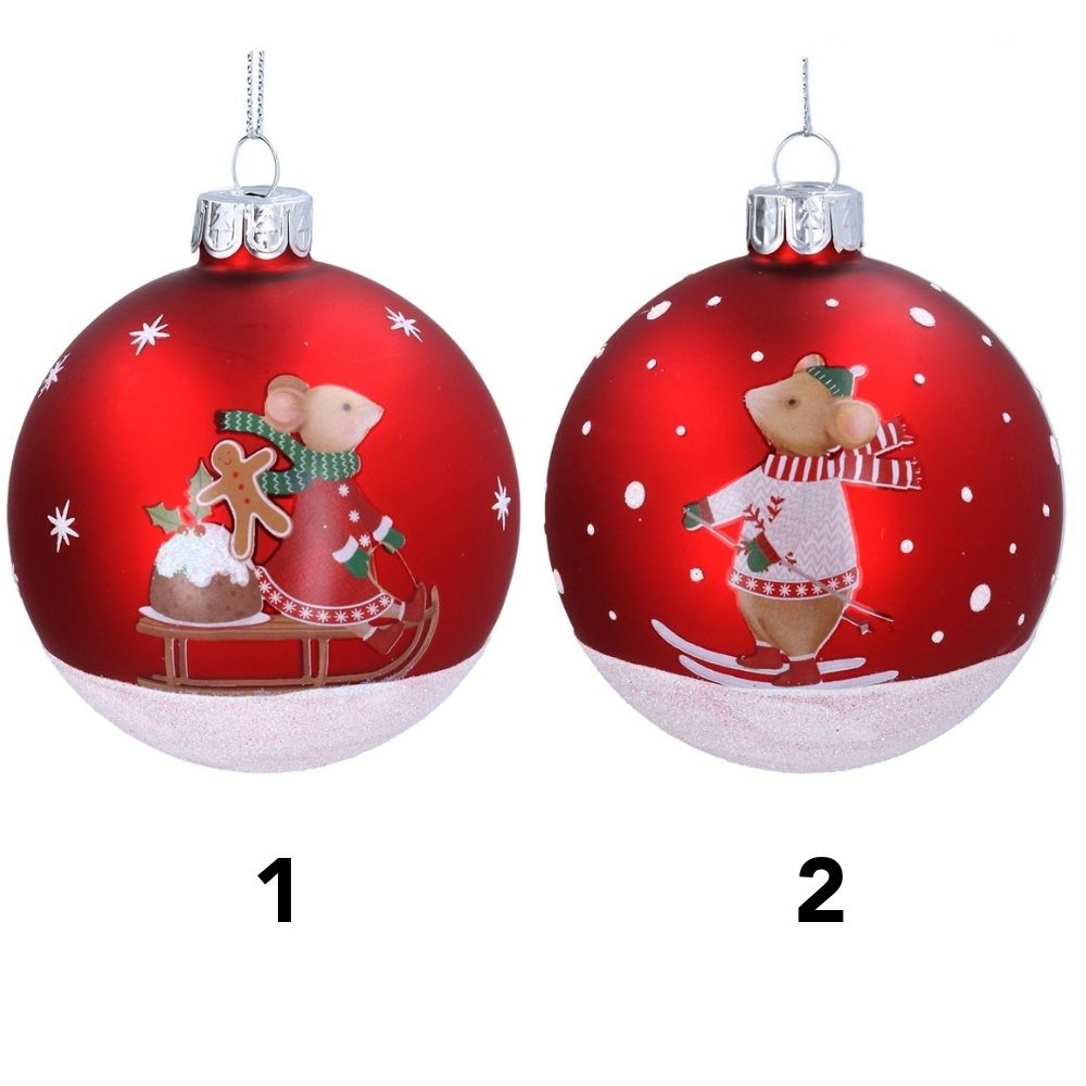 Gisela Graham 8cm Matte Red Holly & Alfie Character Bauble (Choice of 2)
