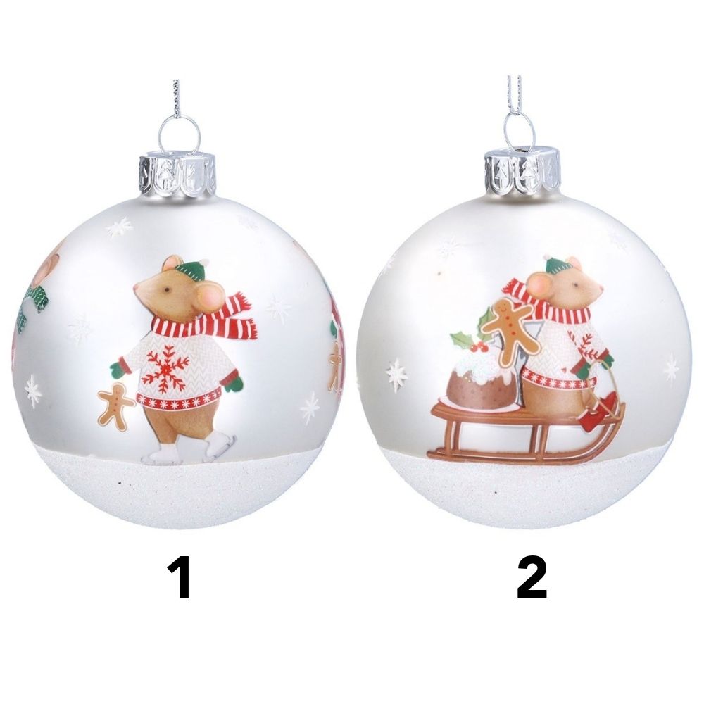 Gisela Graham 8cm Matte White Holly & Alfie Character Bauble (Choice of 2)