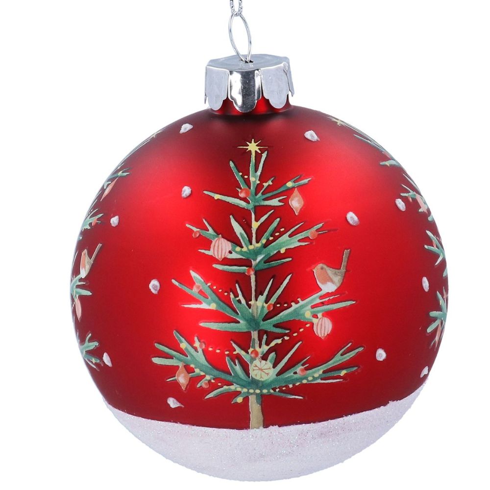 Gisela Graham 8cm Red Matte Christmas Tree Glass Bauble