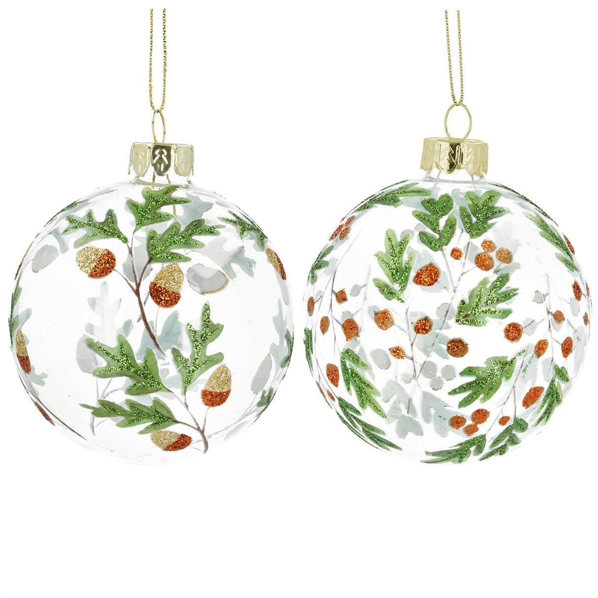 Gisela Graham Clear Glass Leaves & Acorns Bauble (Choice of 2)