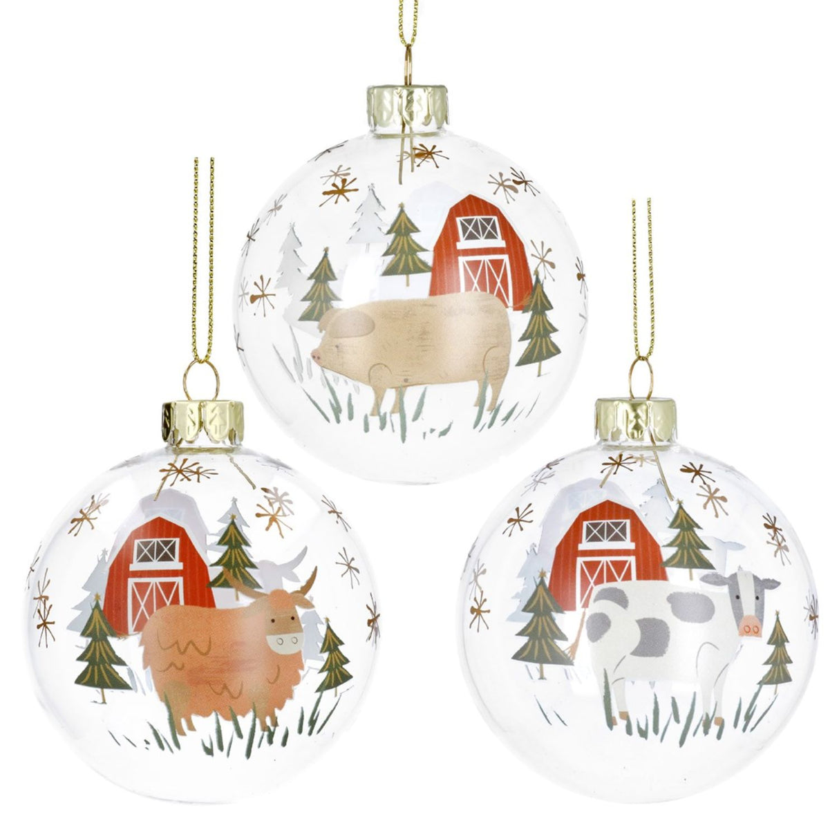 Gisela Graham Farm Animal Glass Bauble - Choice of 3