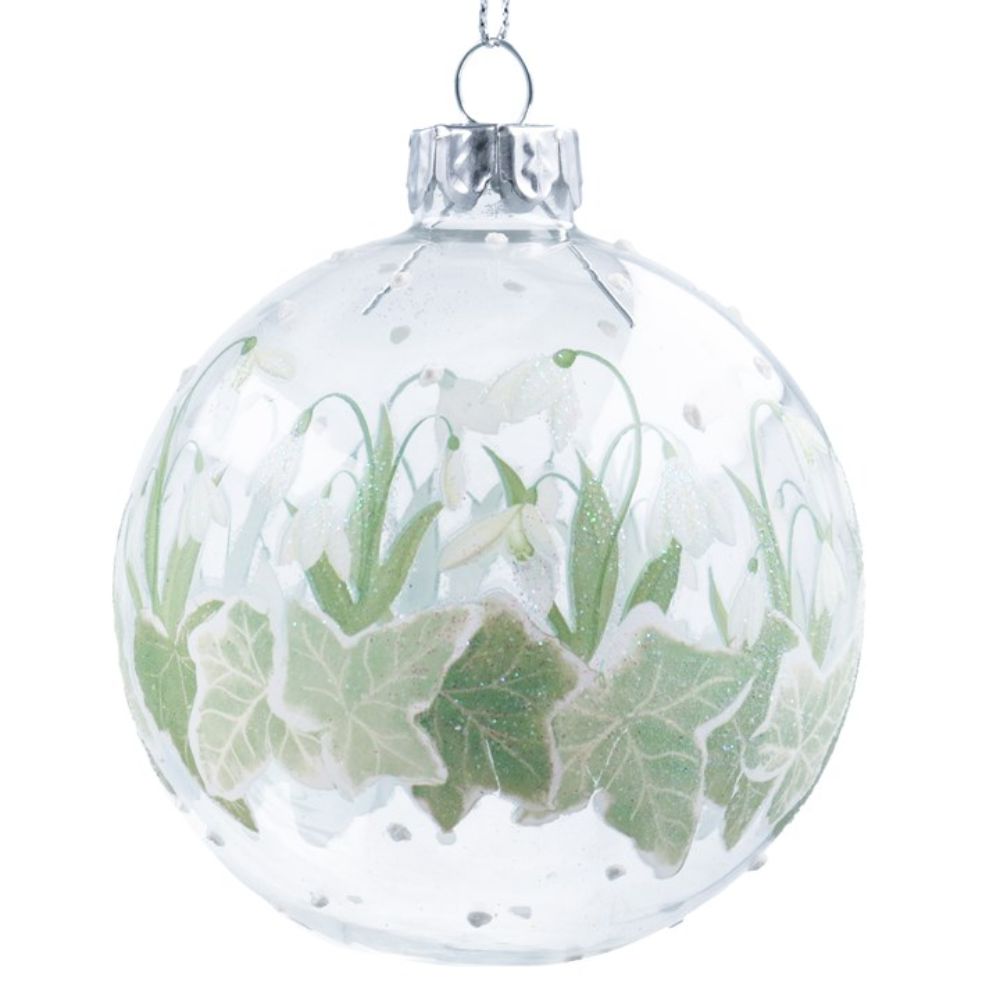 Gisela Graham Snowdrops and Ivy Glass Bauble