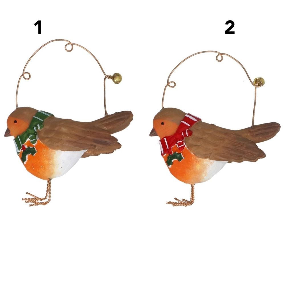 Gisela Graham 7cm Resin Robins with Scarf Hanging Decoration - (Choice of 2)