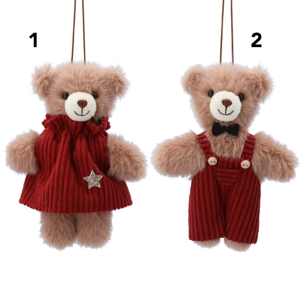 Gisela Graham Mr & Mrs Teddy Corduroy Hanging Decoration - (Choice of 2)
