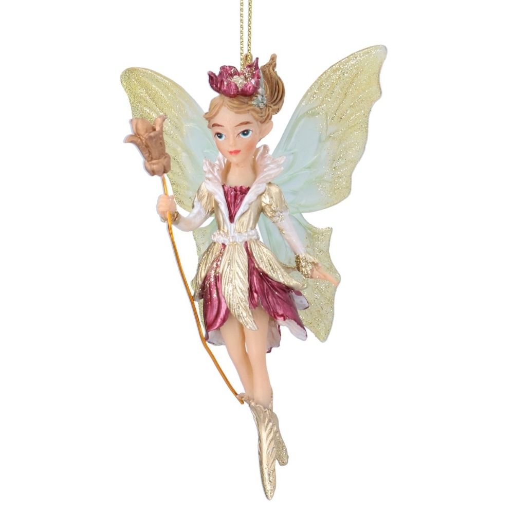 Gisela Graham Resin Pixie with Staff Hanging Decoration - Burgundy