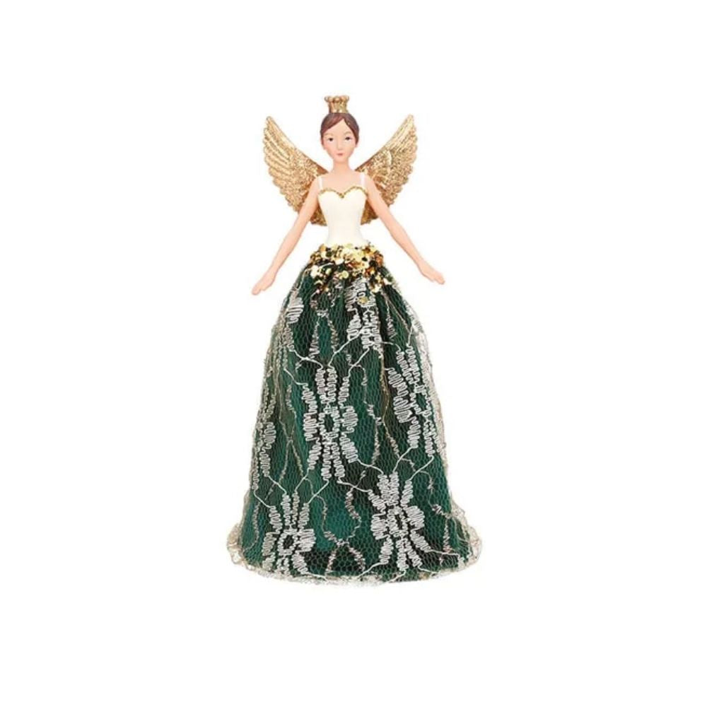 Gisela Graham Resin & Velvet Lace Fairy Tree Topper - Green