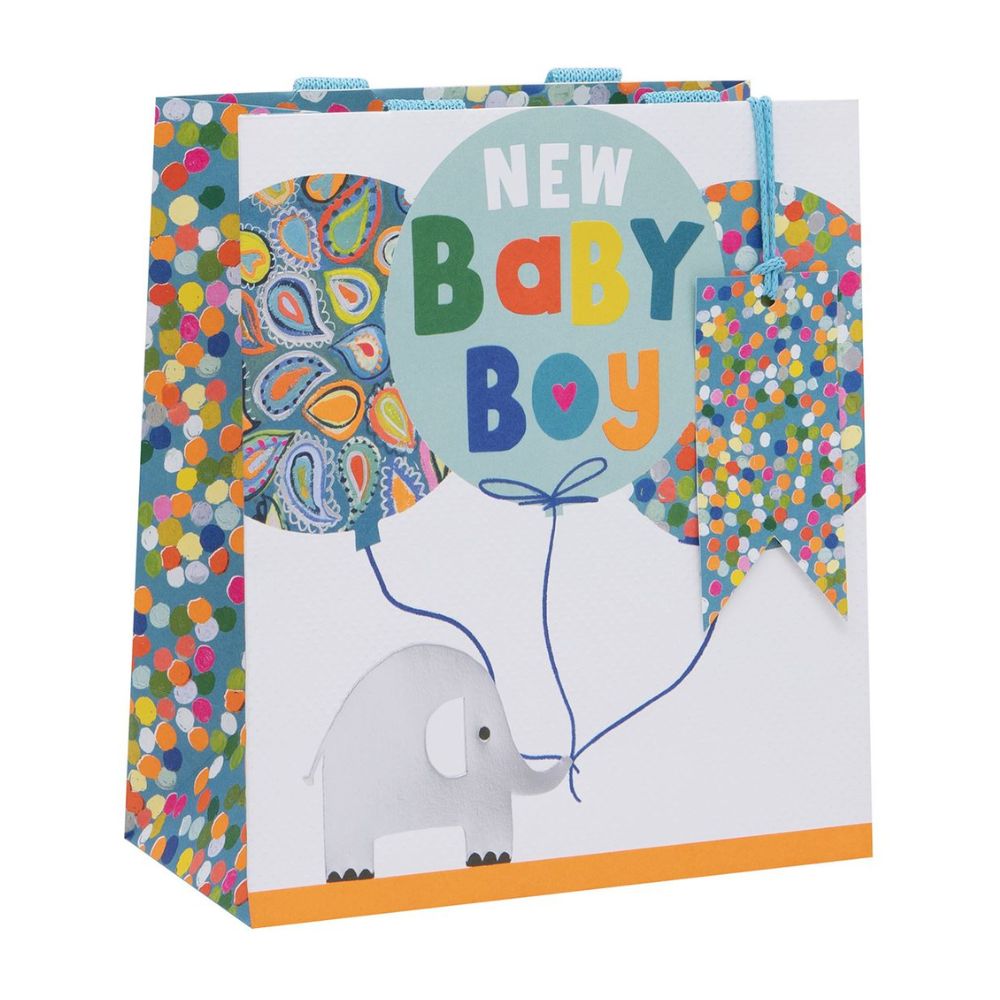 Glick Elephant Balloon Baby Boy Medium Gift Bag - Blue