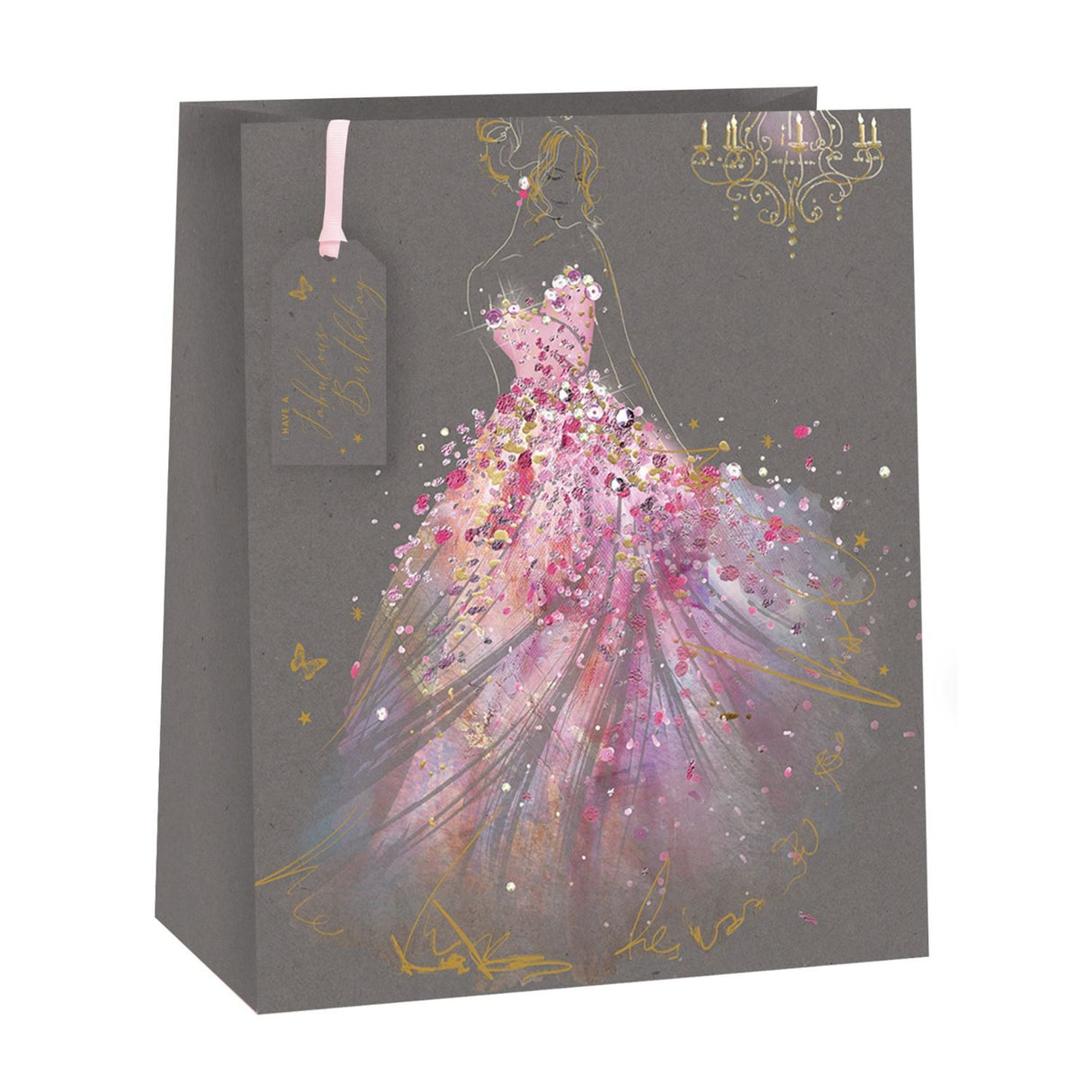 Glick Beautiful Lady Design Large Gift Bag - Grey