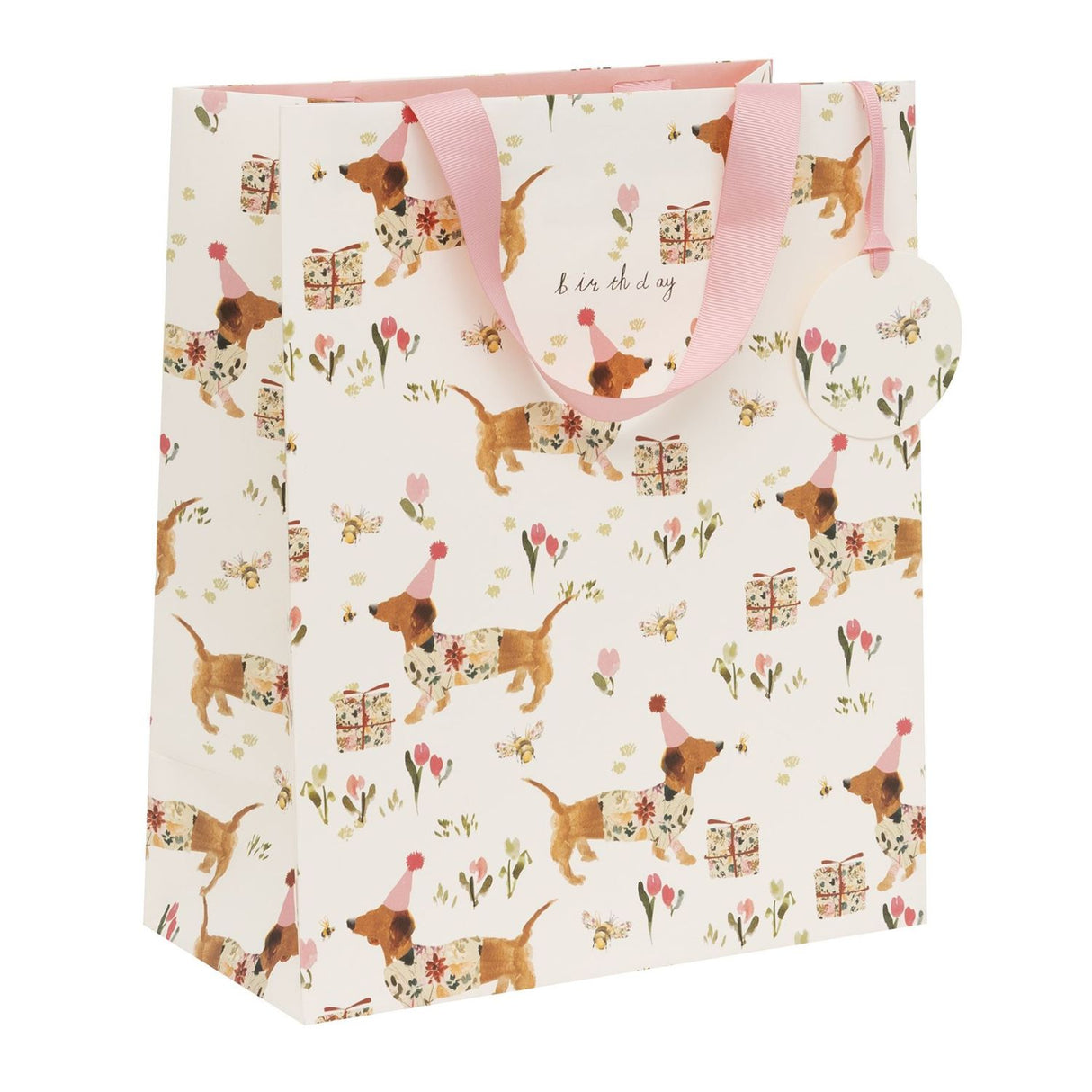 Glick Sausage Dog Birthday Large Gift Bag - Cream
