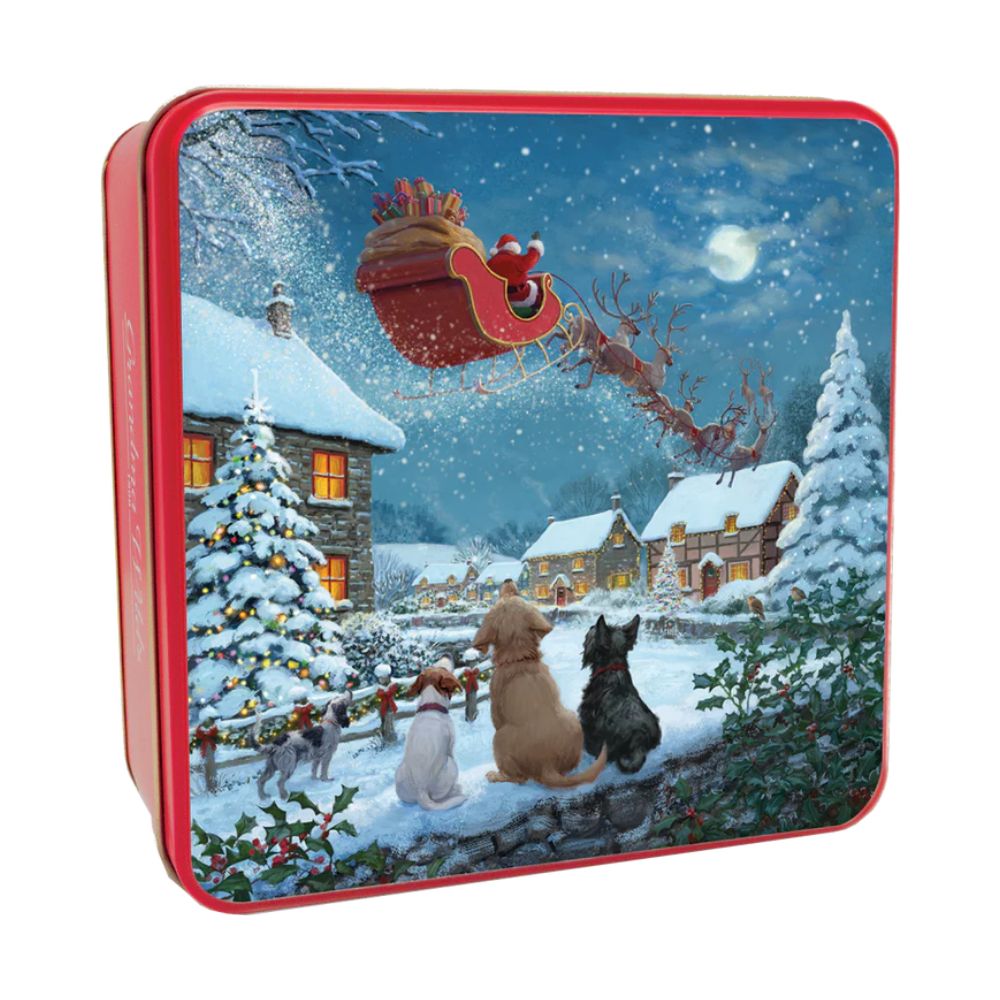Grandma Wild's 160g Embossed Dogs on Santa Watch Biscuit Tin