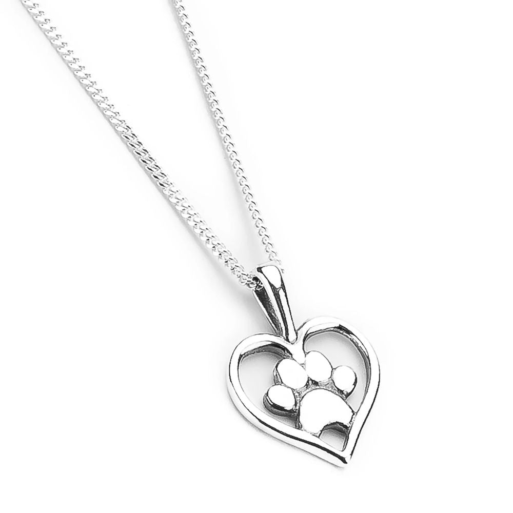 Henryka 18'' Silver Paw Print Heart Necklace