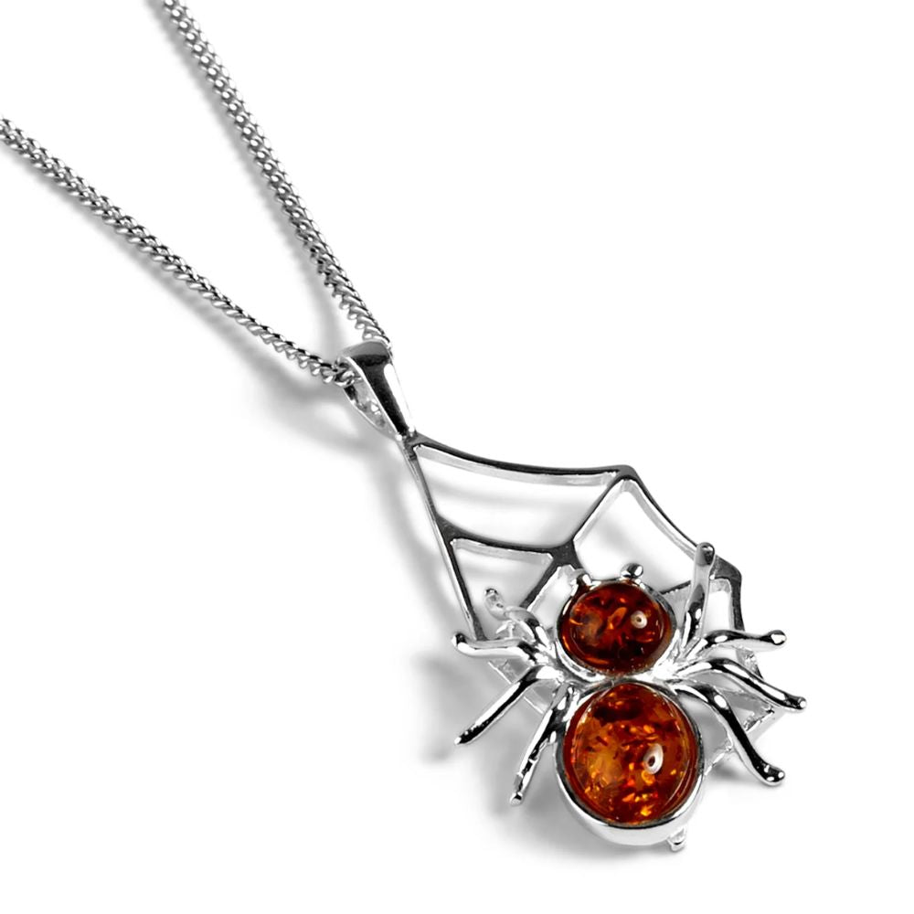 Henryka 18'' Silver & Amber Spider On Web Necklace