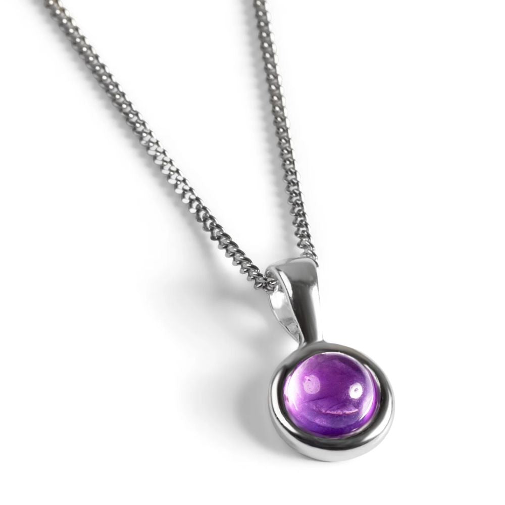 Henryka 18'' Silver & Amethyst Round Charm Necklace