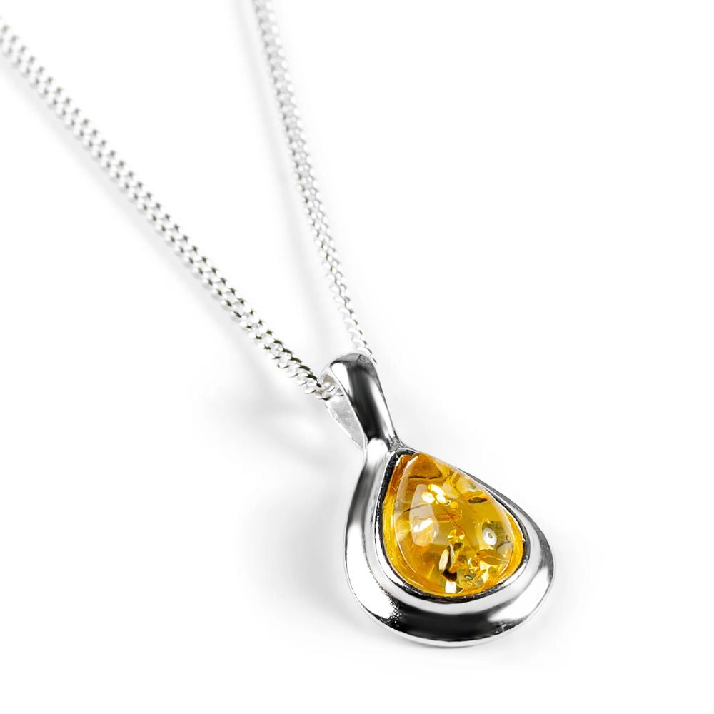 Henryka 18'' Silver & Yellow Amber Classic Teardrop Necklace