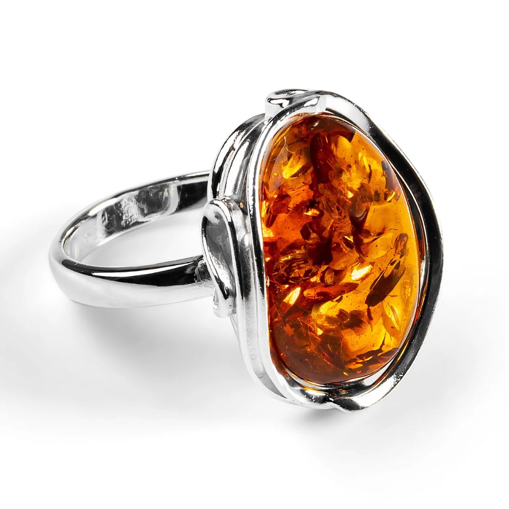 Henryka Silver & Amber Luxury Handmade Ring (Size T)