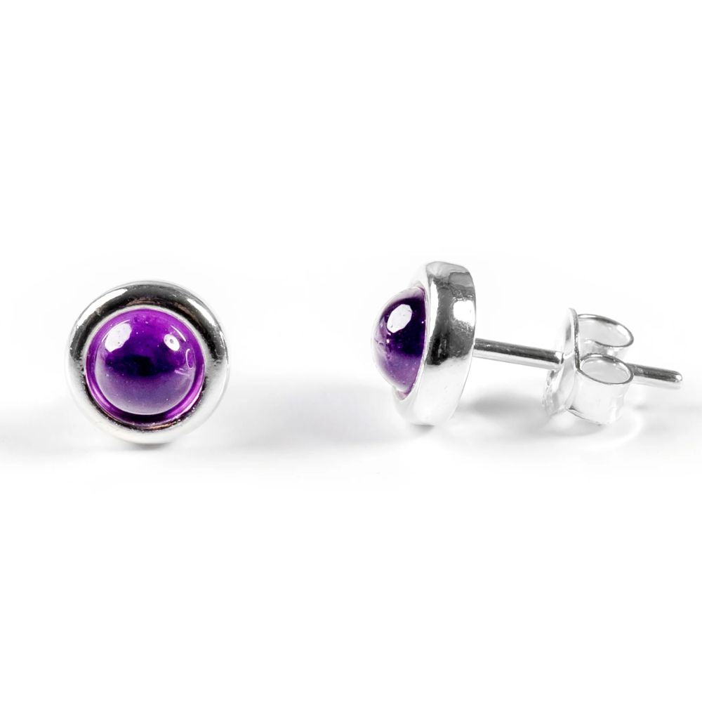 Henryka Silver & Amethyst Small Round Stud Earrings