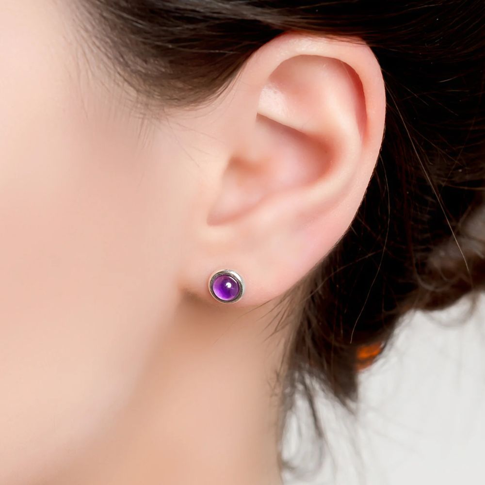 Henryka Silver & Amethyst Small Round Stud Earrings
