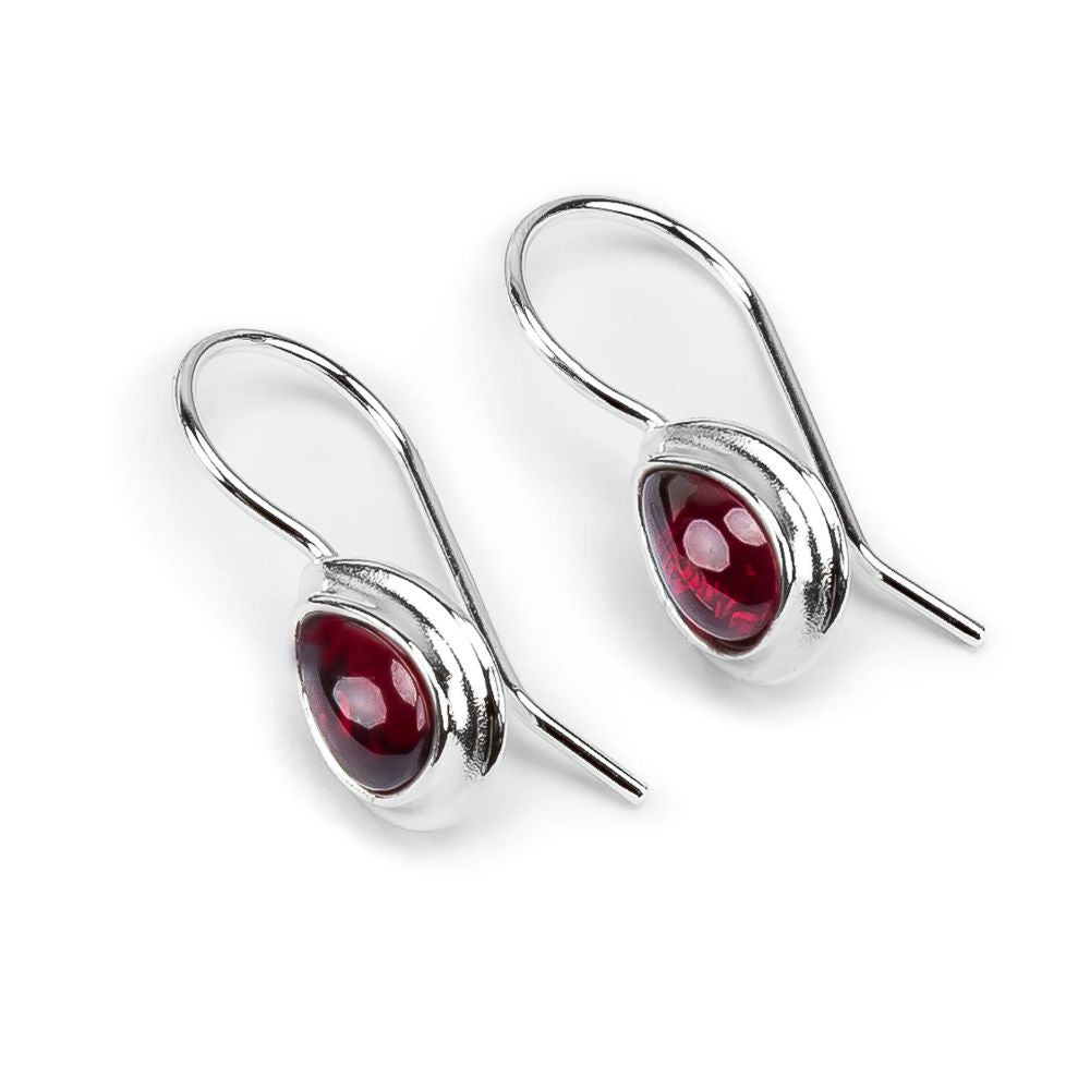 Henryka Silver & Garnet Classic Teardrop Hook Earrings