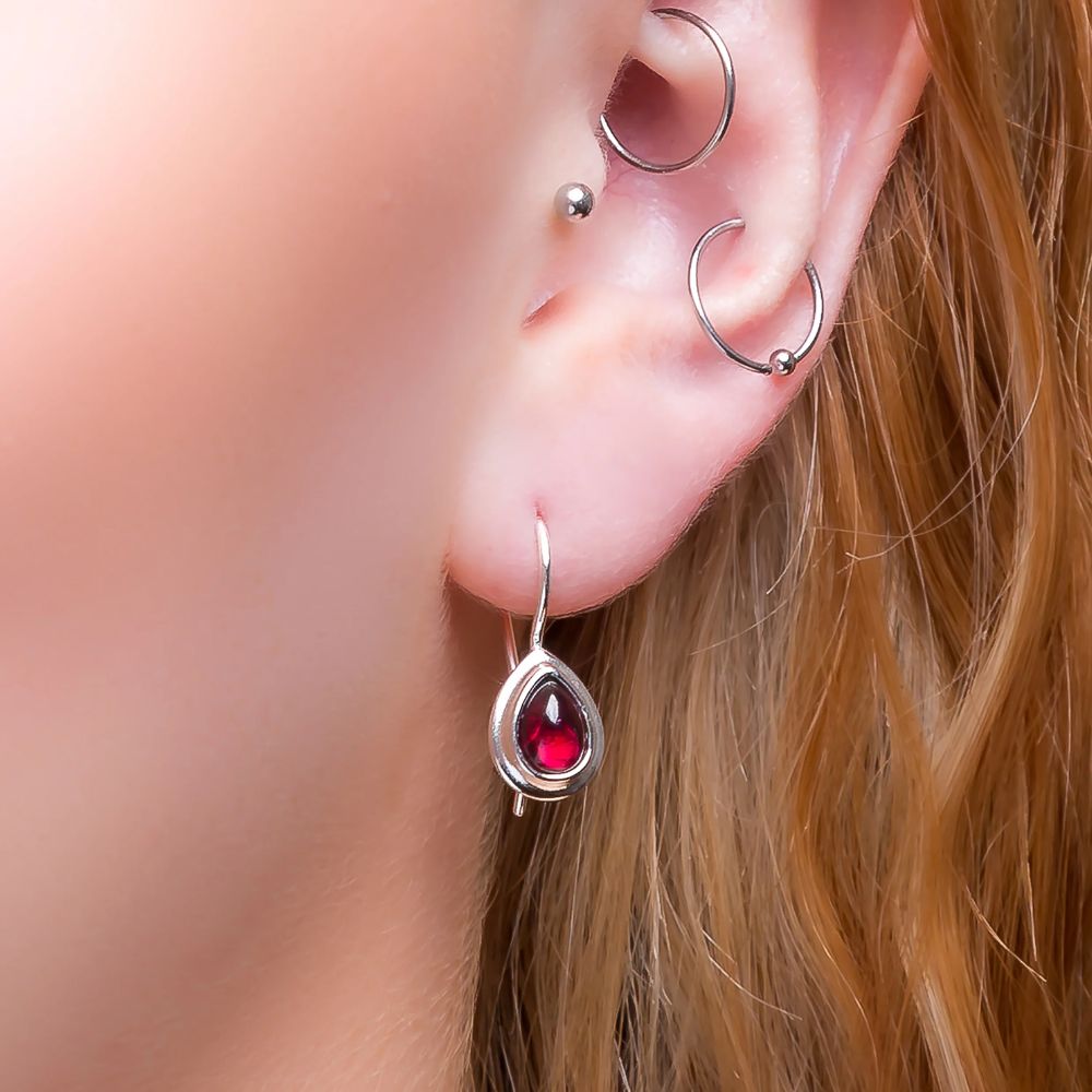 Henryka Silver & Garnet Classic Teardrop Hook Earrings